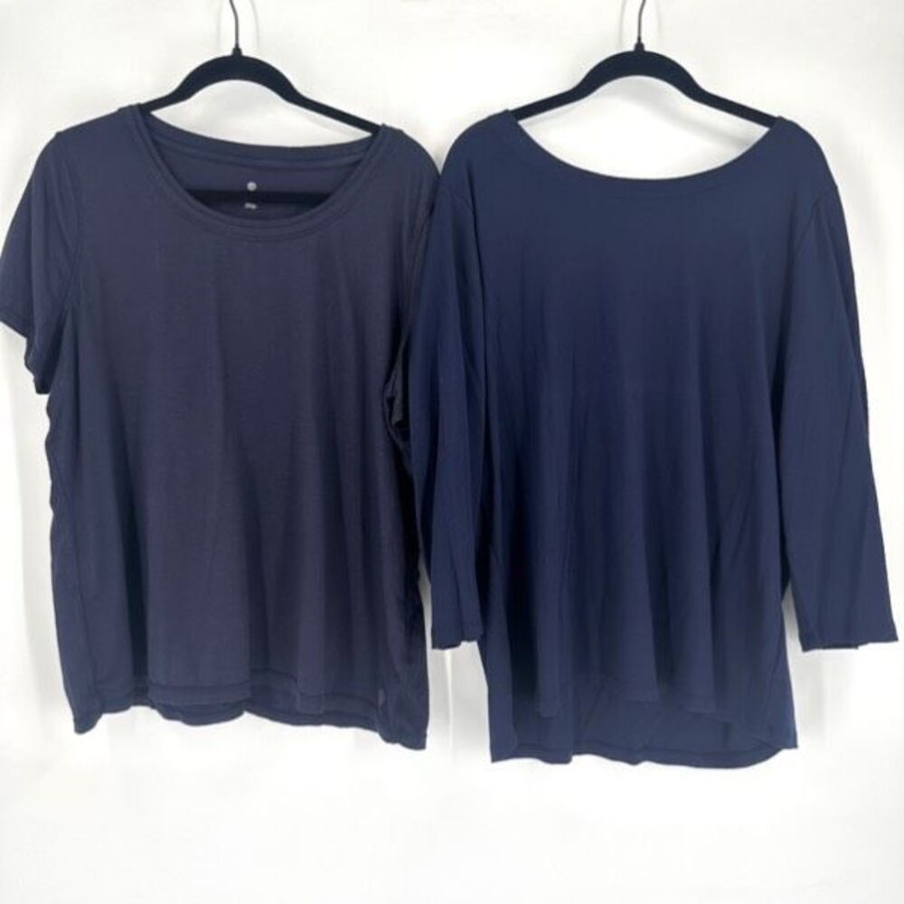 Talbots Pair Navy Blue Shirts Size 2X Supima Cotton LS SS Basic Minimalist Solid